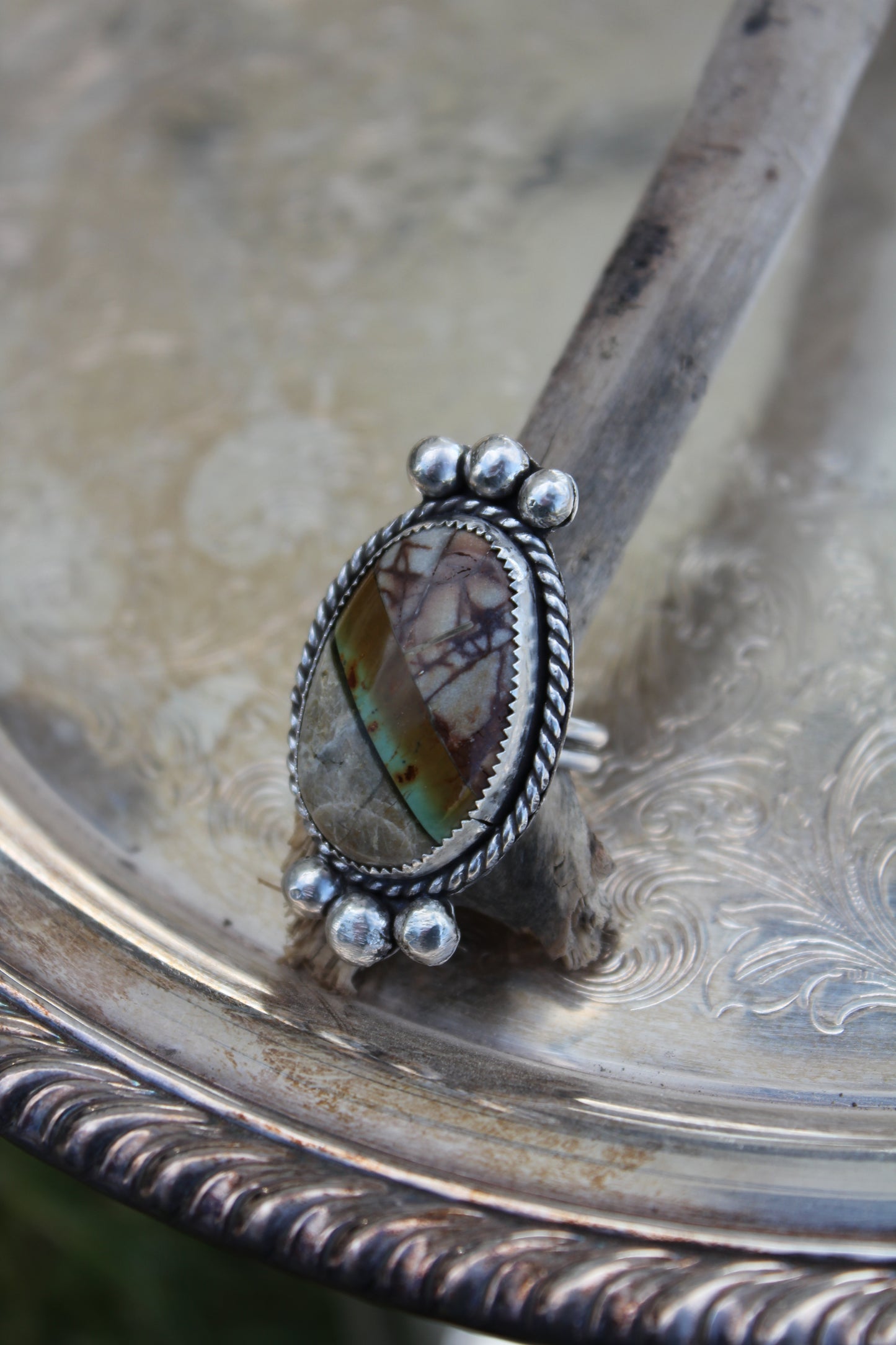 Large Boulder Inlay Ring Size 8.25