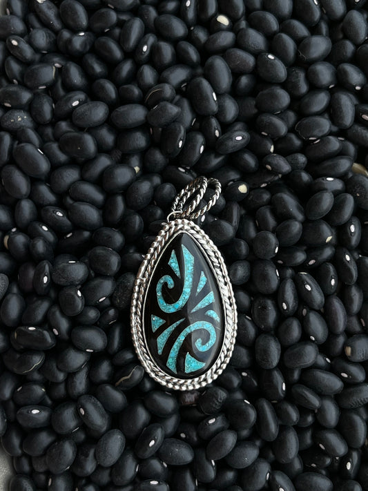 Black Onyx and Kingman Turquoise Pendant