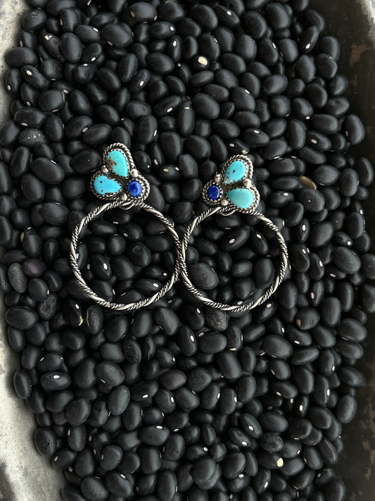 Kingman and Lapis Hoop Earrings