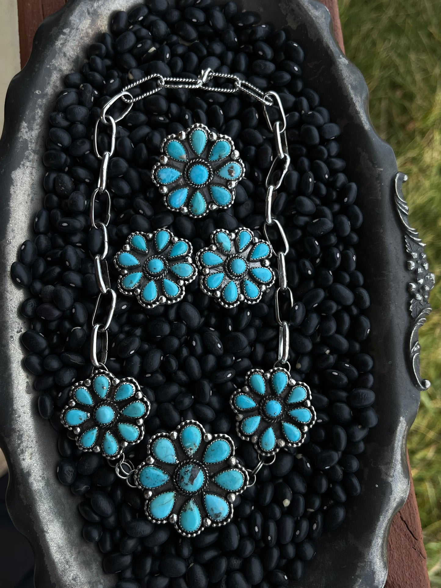 Kingman Turquoise Flower Set